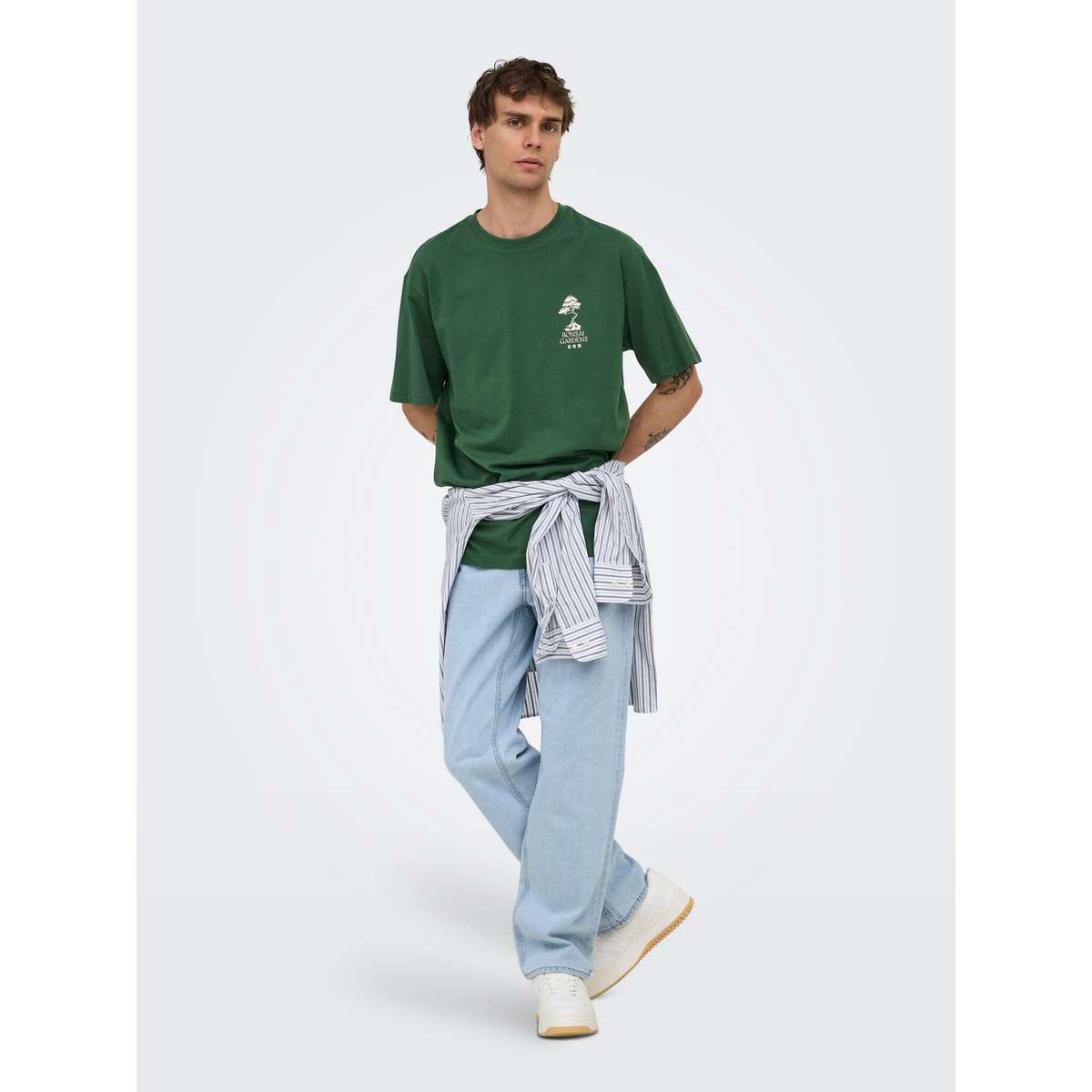 ONLY & SONS MENS RELAXED FIT COTTON AXEL BONSAI TEE GREEN Pineneedle BONSAI 22039583-5088995